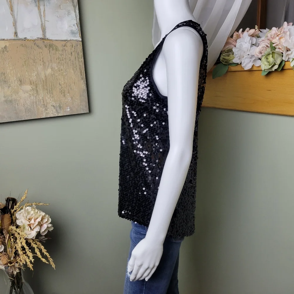 NWOT Express Black Sequin Tank Top - Picture 3 of 12